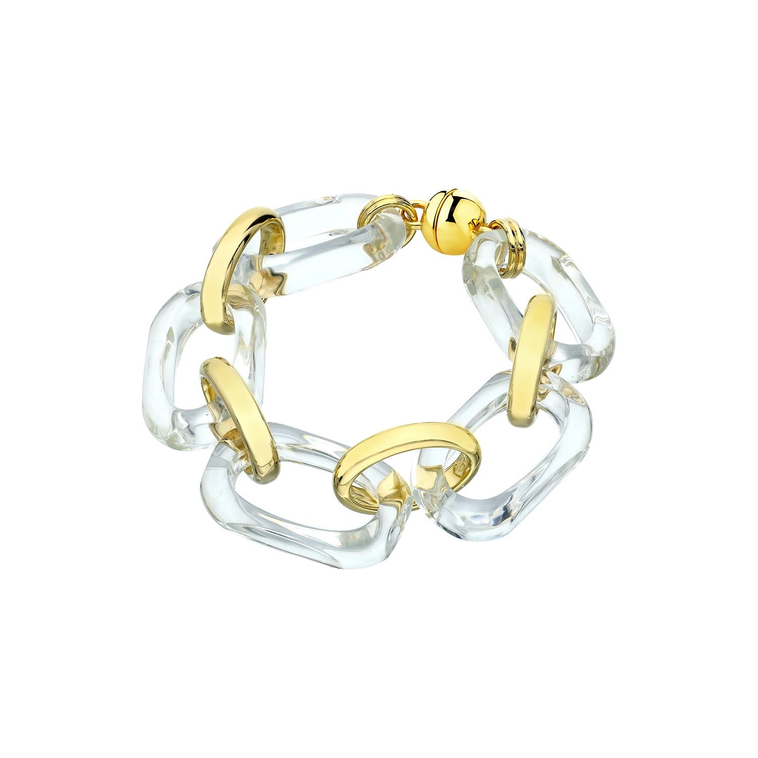Clear And Gold Rectangle Link Lucite Bracelet