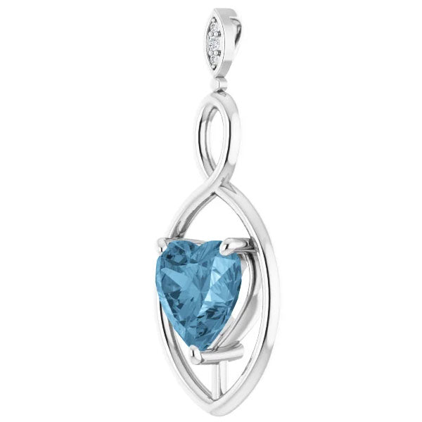 9mm Blue Topaz Women's Heart Pendant in 14k Gold Necklace 6mm Tall