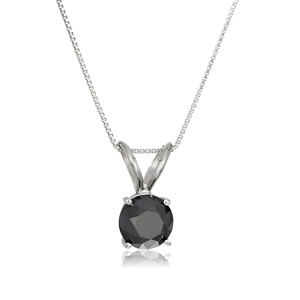 3 cttw Black Diamond Solitaire Pendant .925 Sterling Silver Round with Chain