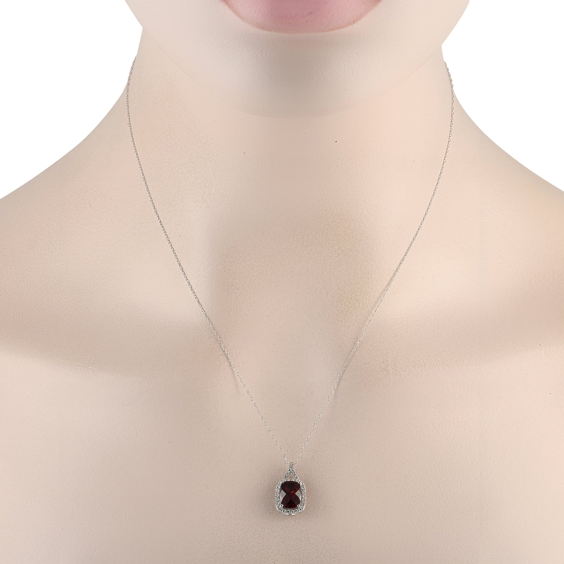 LB Exclusive 14K White Gold 0.13ct Diamond and Garnet Pendant Necklace PD4-15472WGA