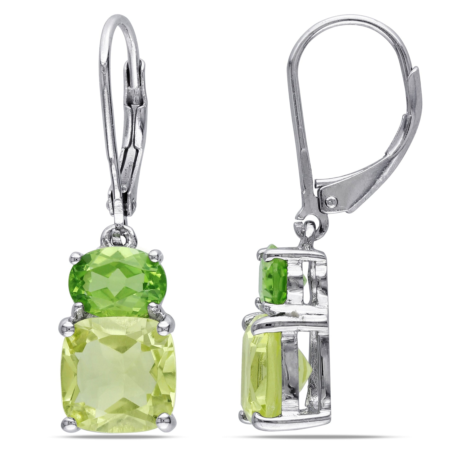 5 7/8 ct TW Peridot and Lemon Quartz Leverback Earrings in Sterling Silver