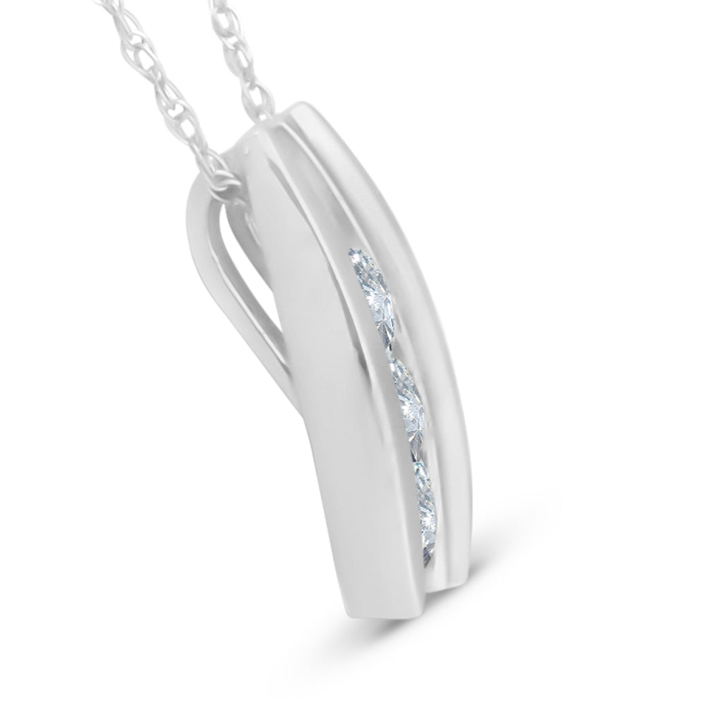 1/4 Ct Three Stone Diamond Pendant 14k White Gold 1/2' Tall