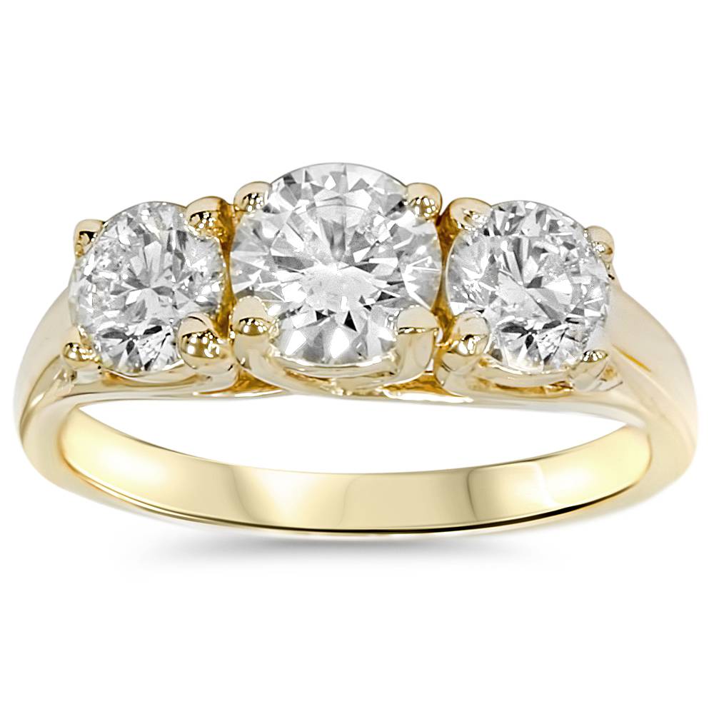 1 3/4ct Three Stone Trellis Diamond Engagement Anniversary Ring 14K Yellow Gold