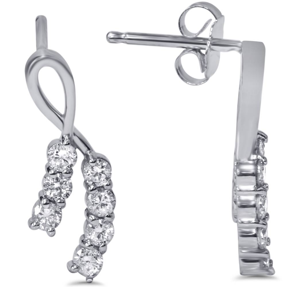 1/2 CT Diamond Ribbon Journey Earrings 14K White Gold Studs