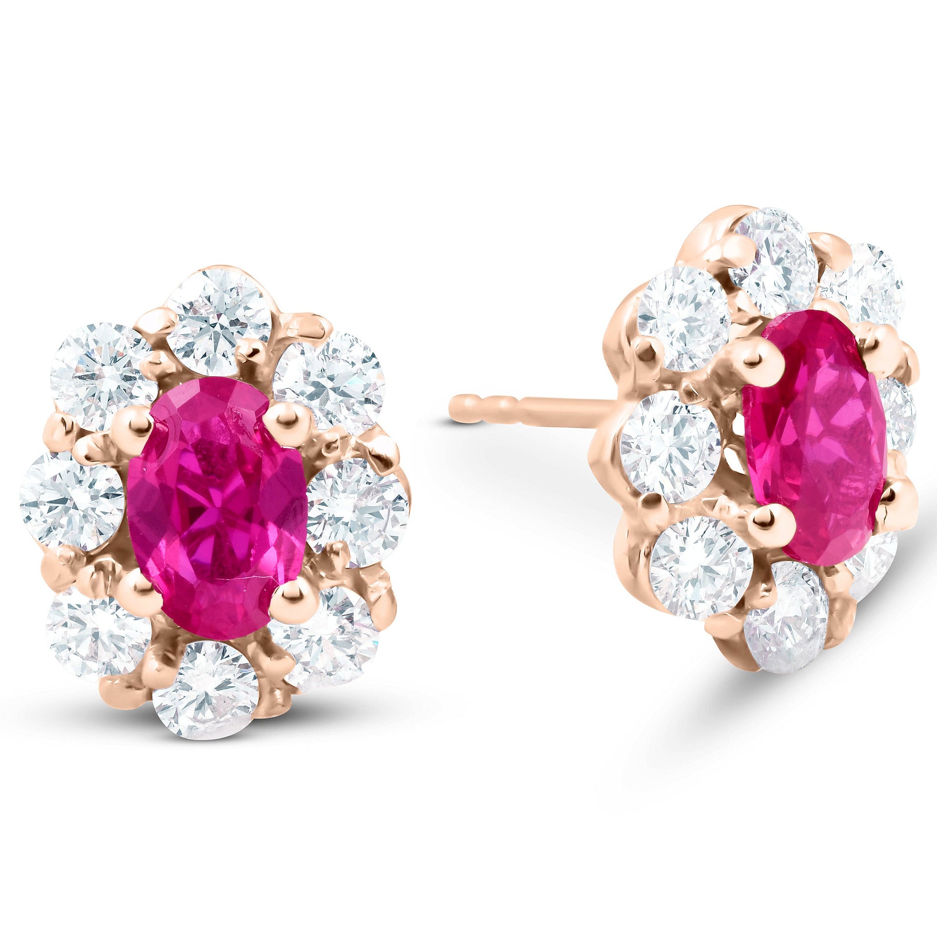 3 Ct Pink Topaz & Diamond Halo Studs 14k Rose Gold