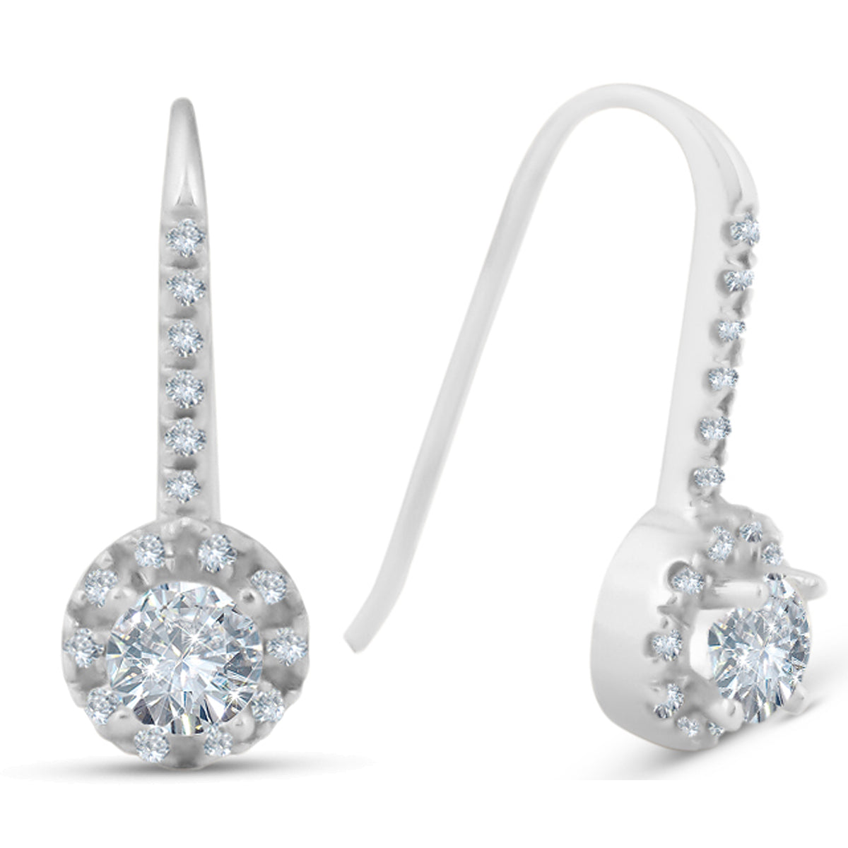 1ct Pave Halo Dangle Earrings 14K White Gold
