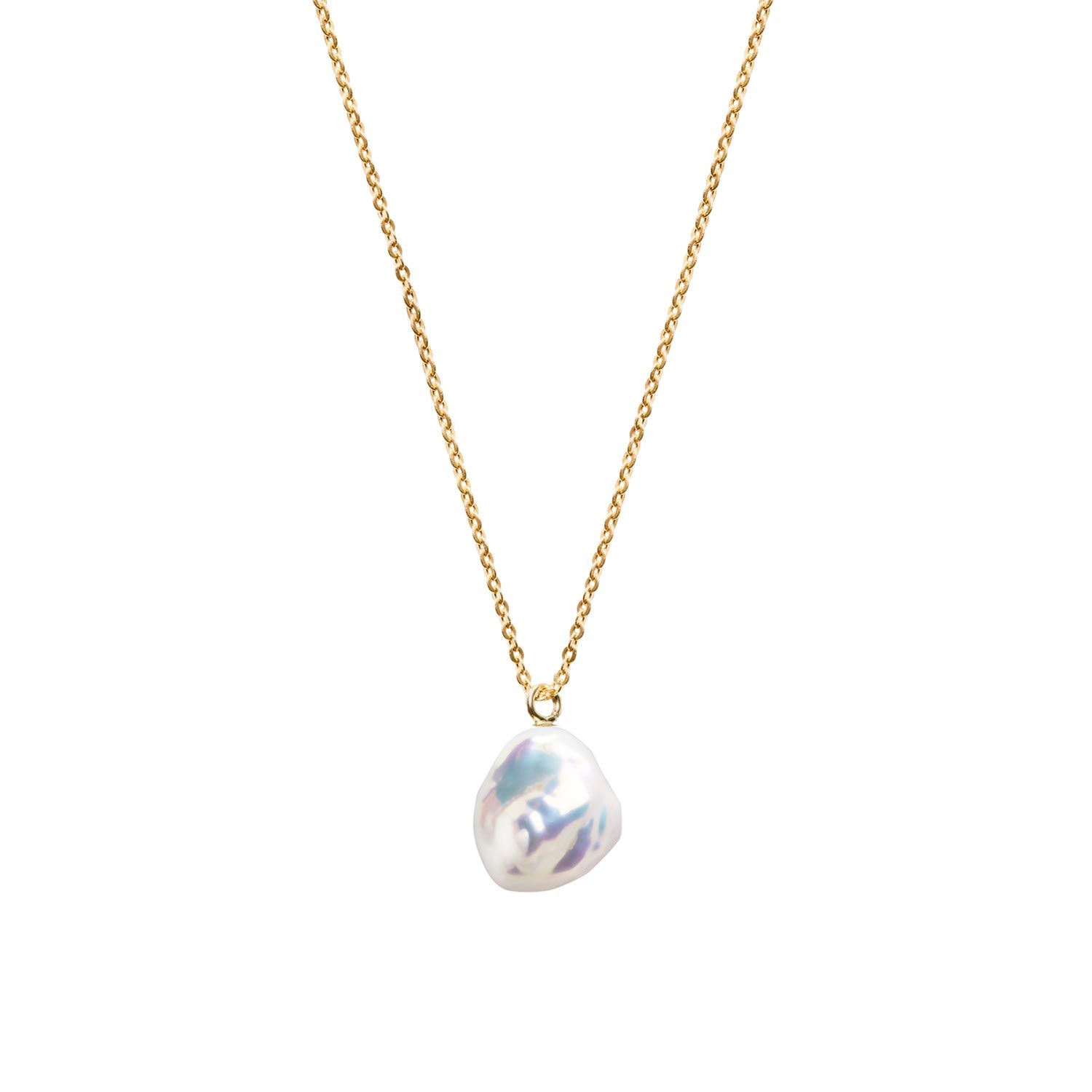 Mermaid Keshi Pearl Fine Chain Necklace - Solid 9Ct Gold