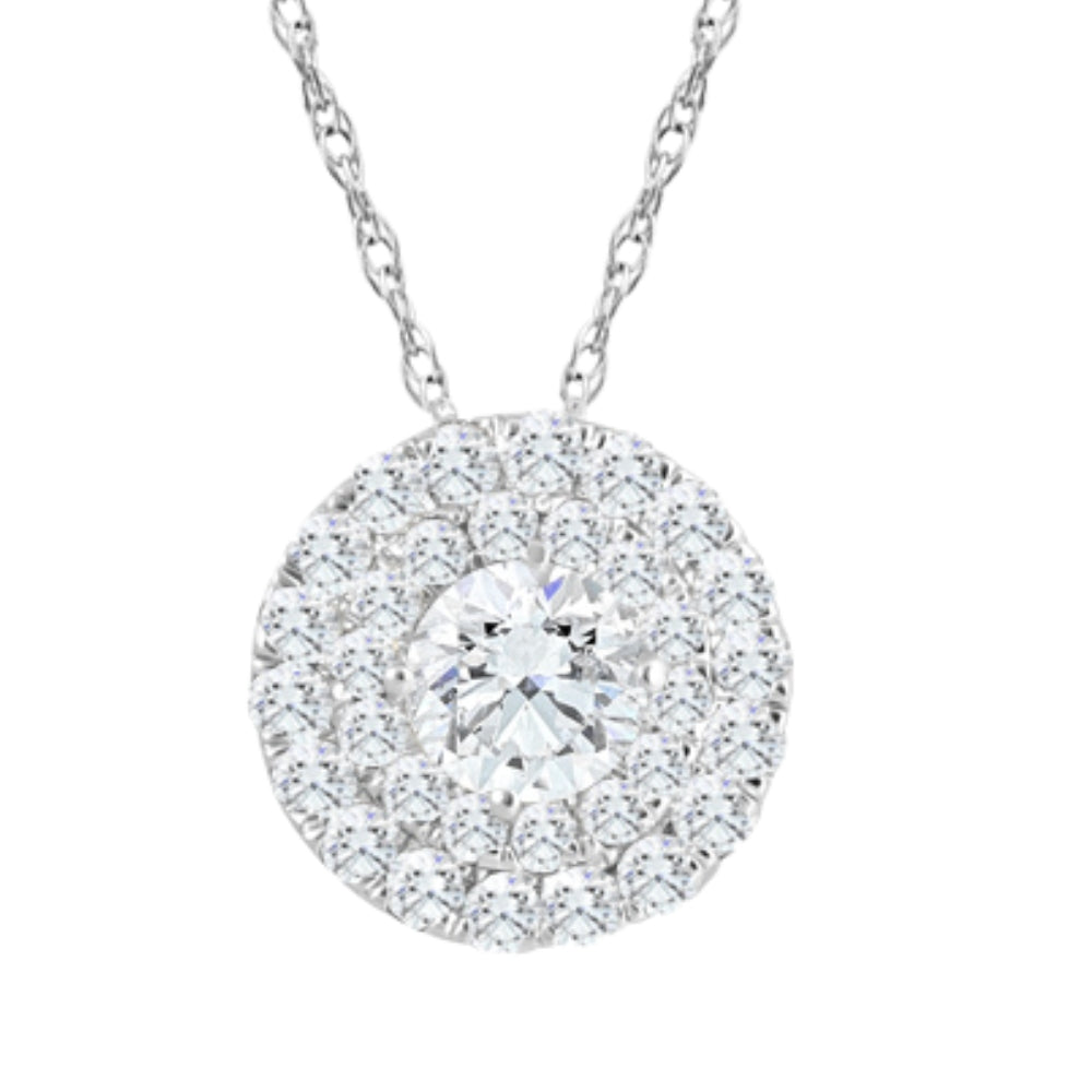 2 1/5Ct TW Diamond (1ct center) Round Halo Pendant White Gold Necklace