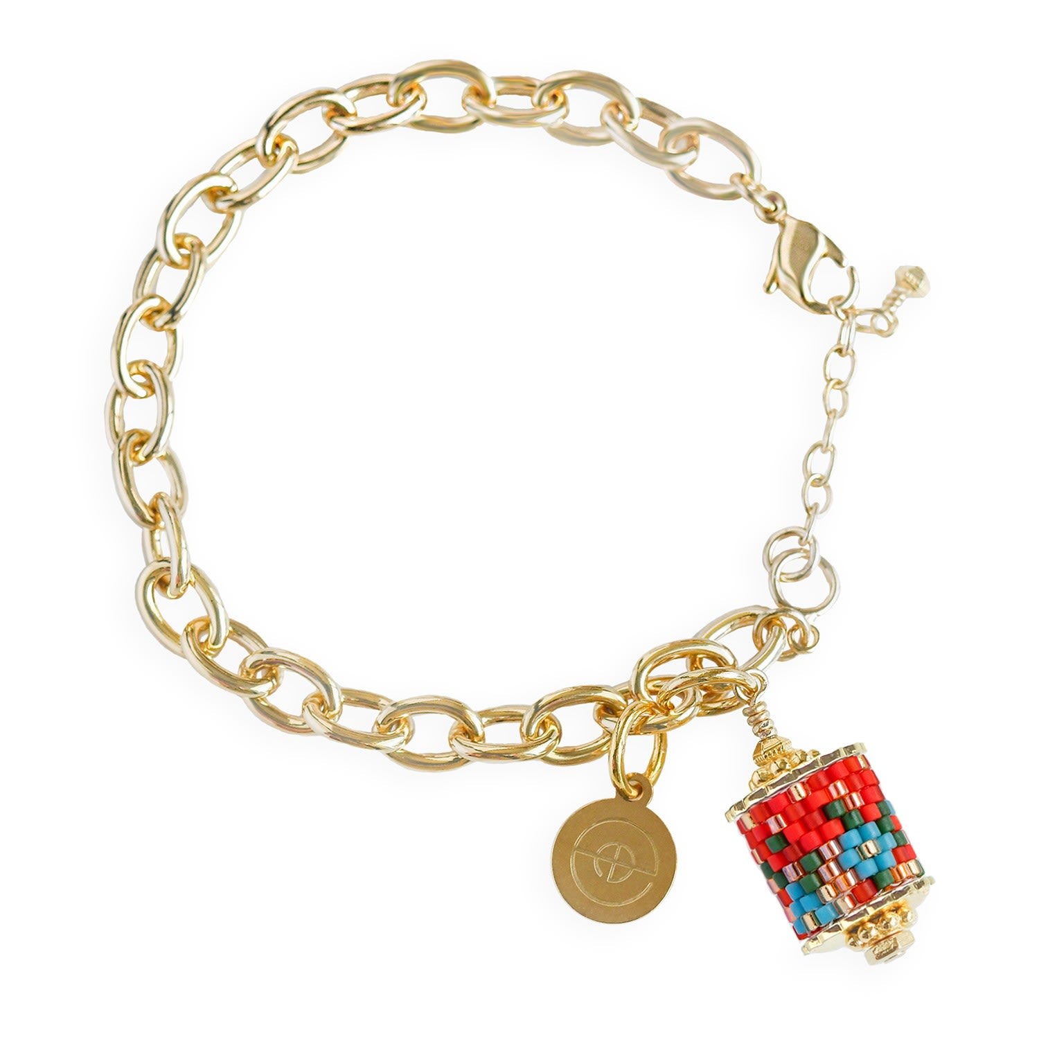 Modern Peranakan Gold Charm Bracelet - Vermilion