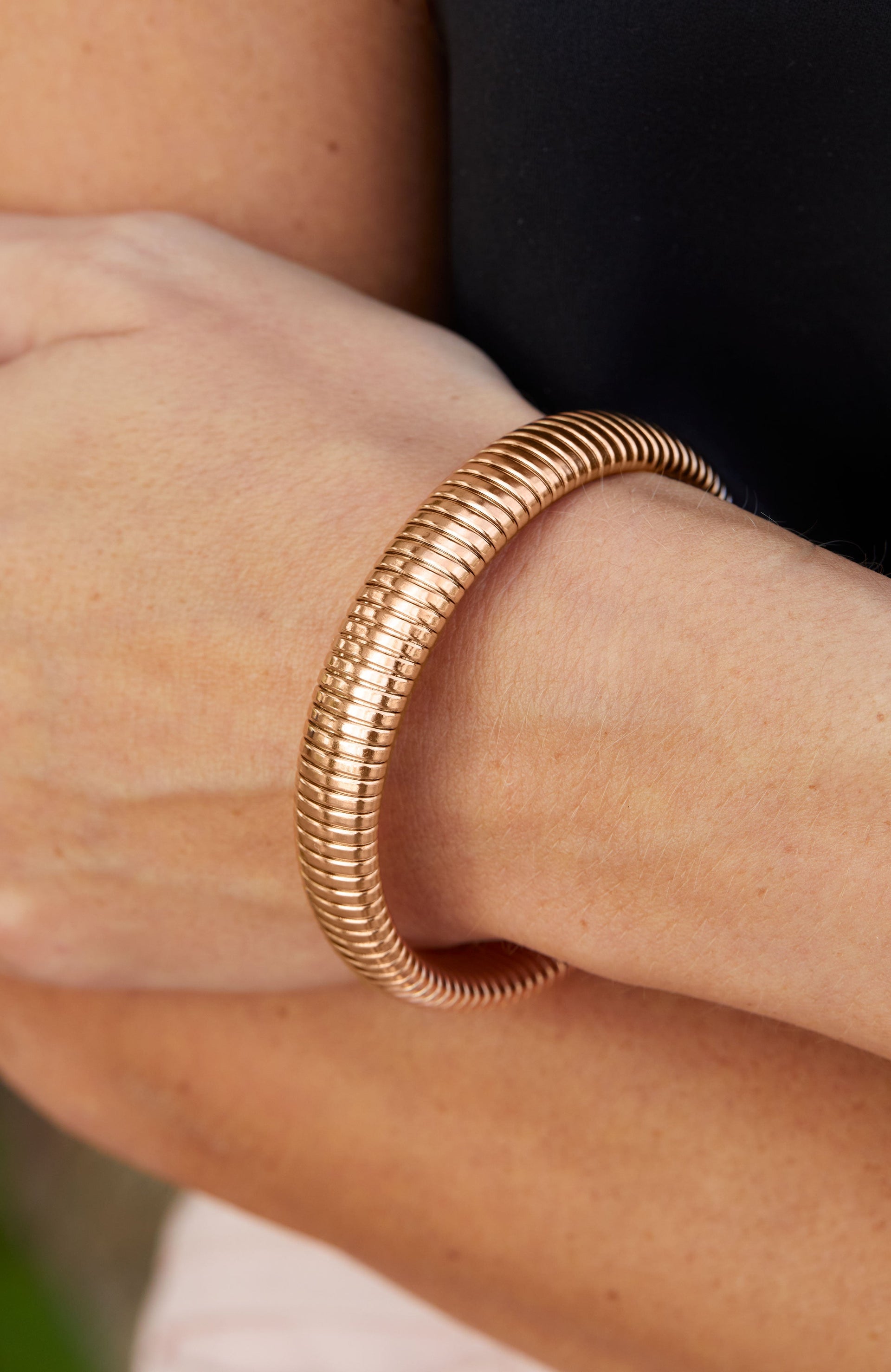 18K Rose Over Stainless Steel Flex Stackable Bracelet