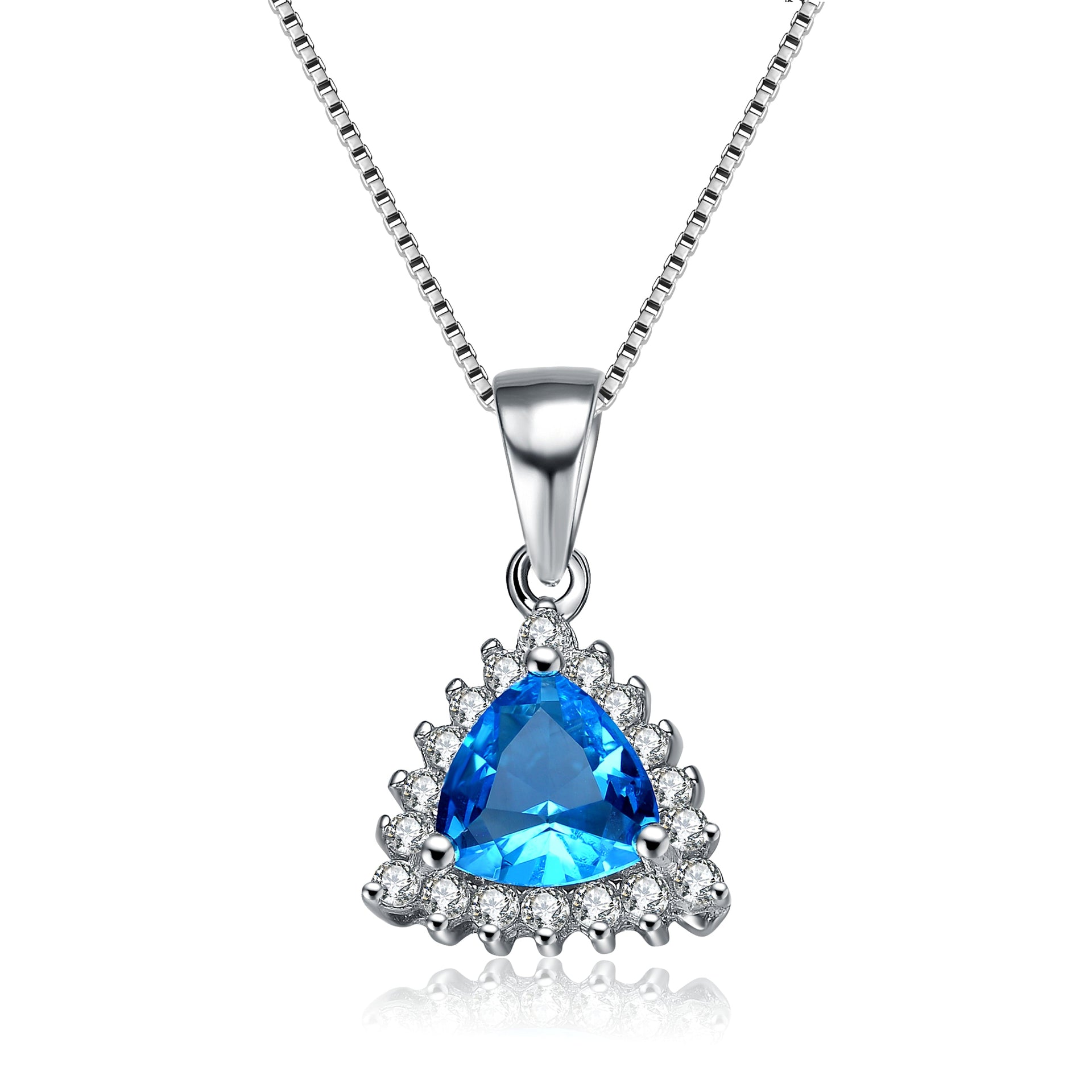 Gv Sterling Silver Blue Cubic Zirconia Pendant Necklace