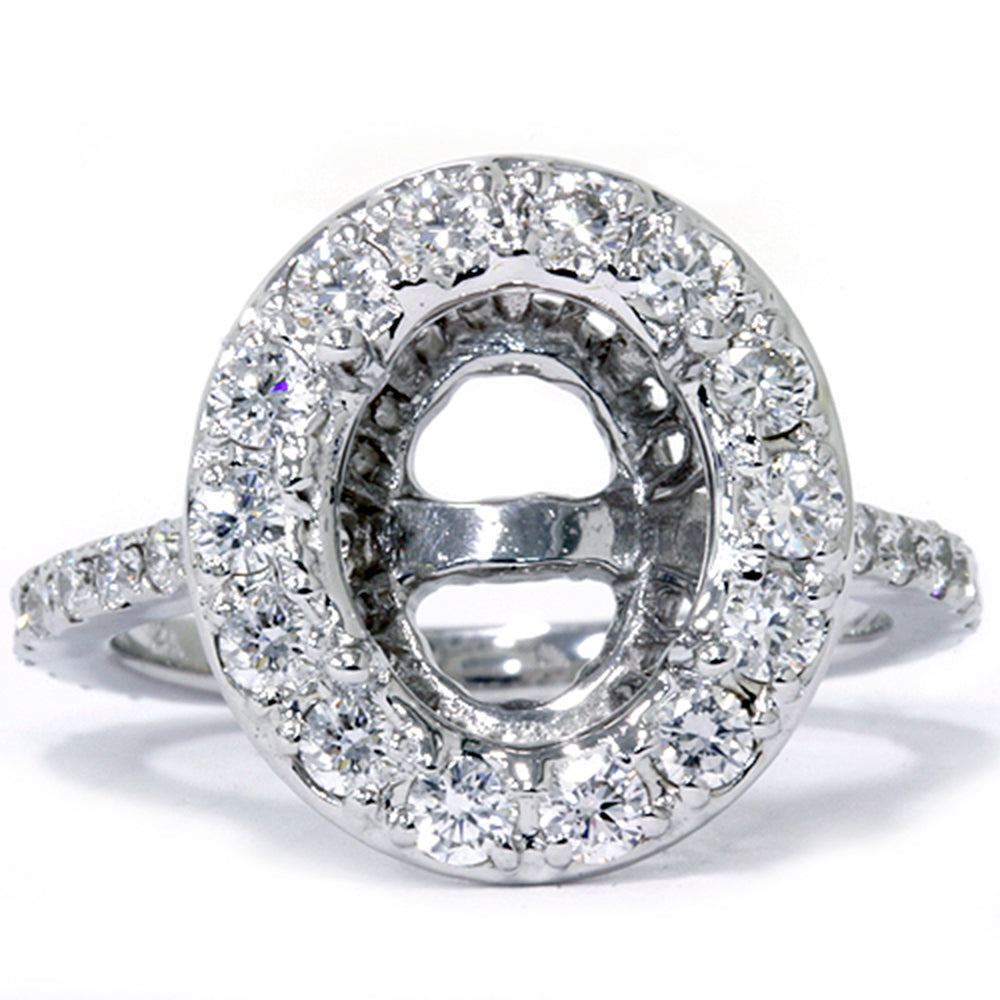 VS 1ct Pave Halo Oval Engagement Ring Setting 14K White Gold