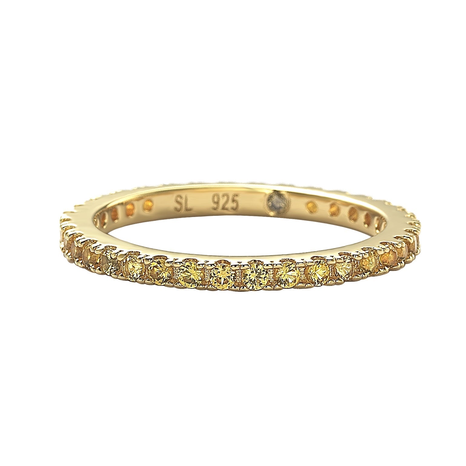 Suzy Levian Yellow Gold Sterling Silver Thin Yellow Sapphire Eternity Band