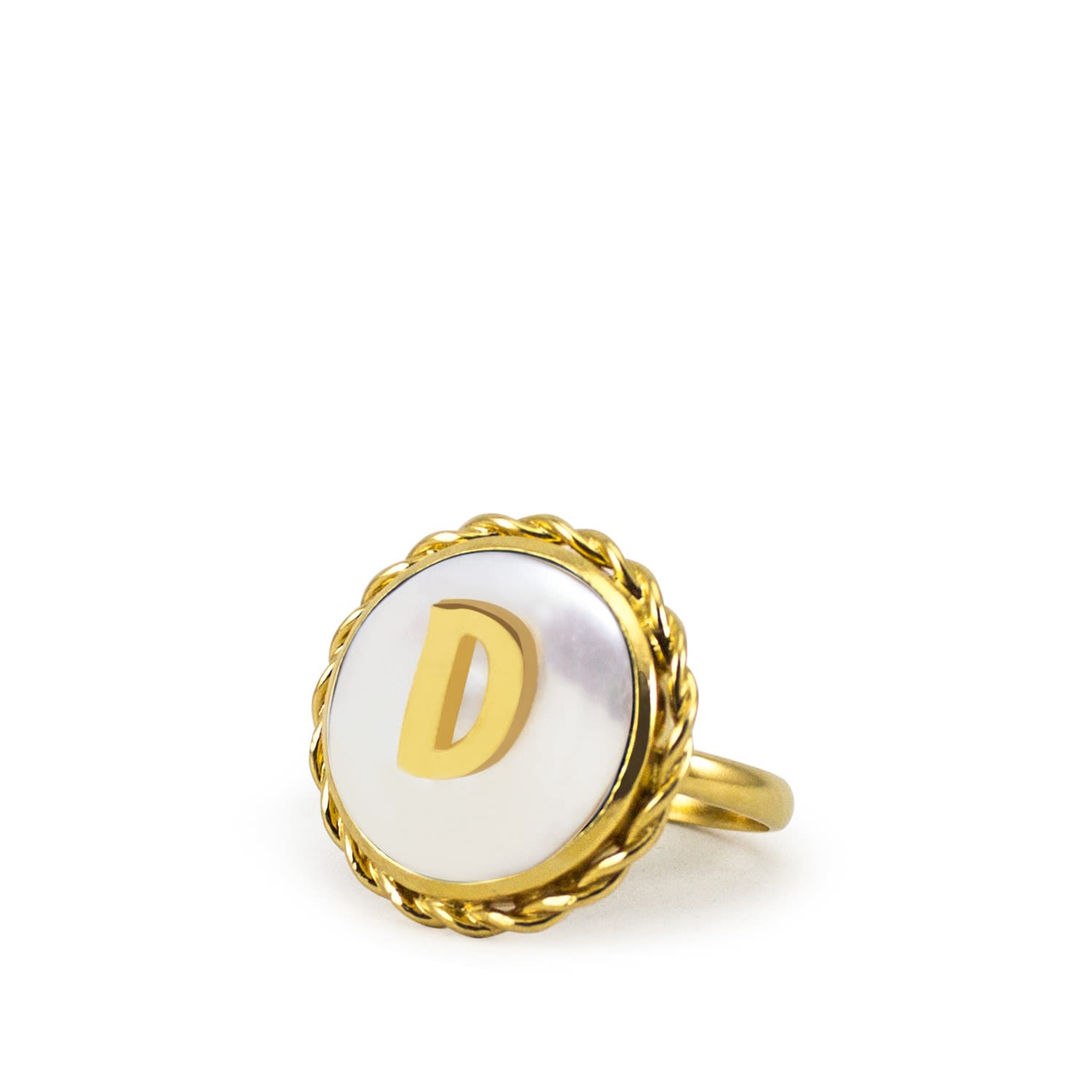 Moonglow Gold-Plated Initial D Pearl Ring