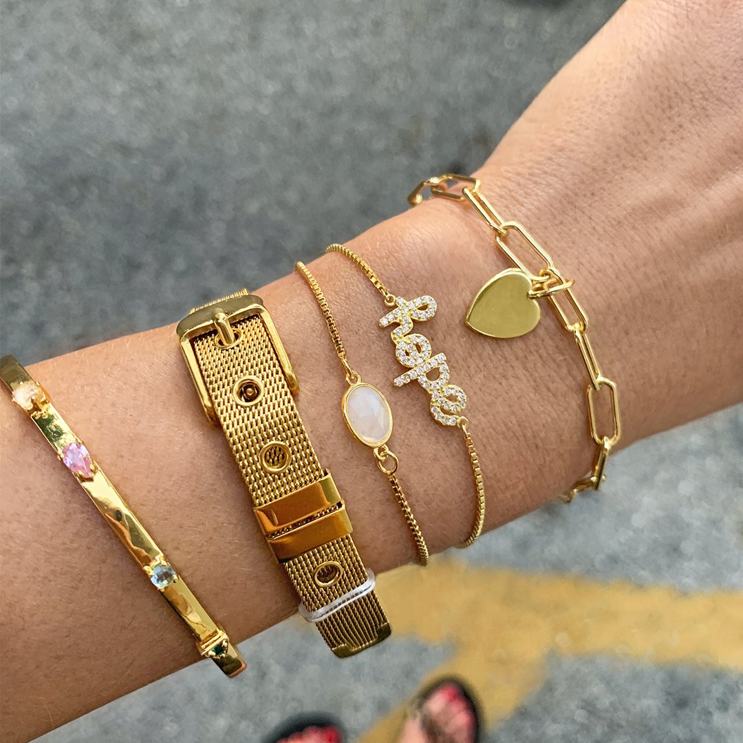 Adornia Paperclip Chain Bracelet with Heart gold