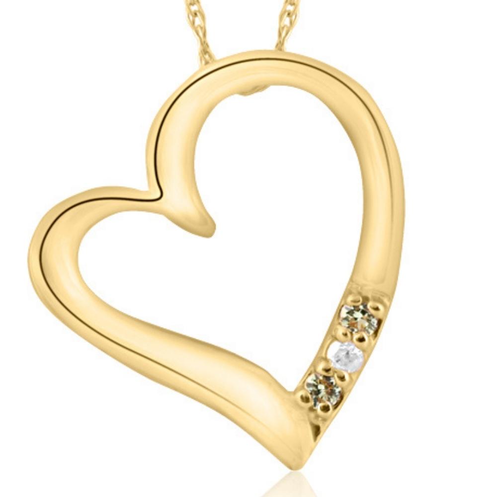 Diamond & Peridot Heart Pendant 3-Stone 10K Yellow Gold with 18' Chain