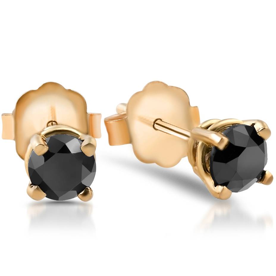Yellow Gold 1/4ct Round Cut Black Diamond Studs