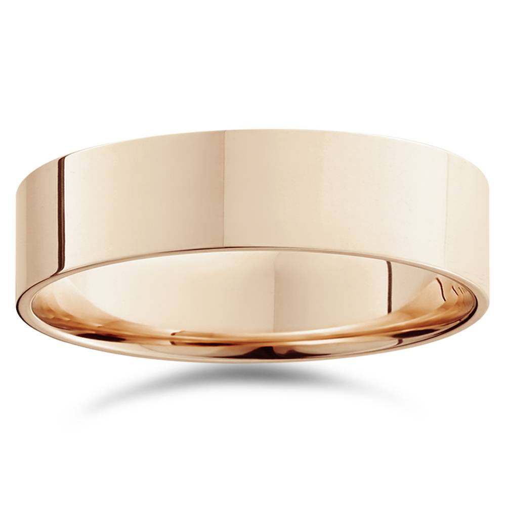 6mm Flat High Polished Plain Wedding Band 14K Rose Gold Size Selectable