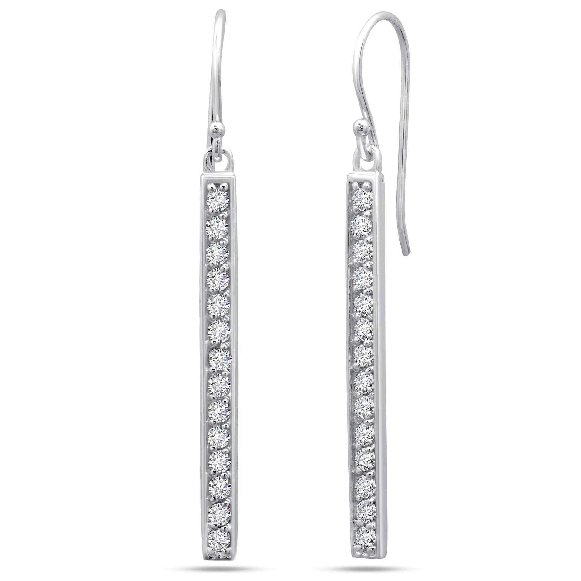 Sterling Silver 2MM Cubic Zirconia Bar Dangle Earrings