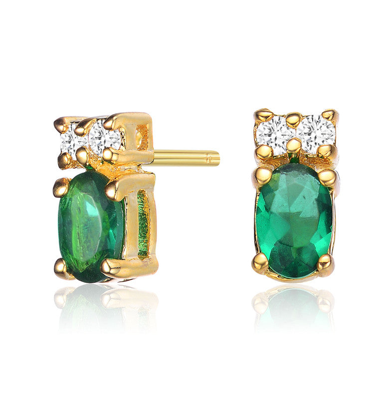 Sterling Silver 14k Gold Plated with Colored Cubic Zirconia Stud Earrings