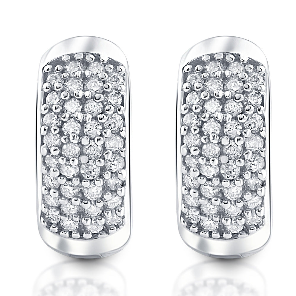 1/4ct Diamond Pave Huggie Hoops Tiny Women's Earrings White Gold 1/3' Tall