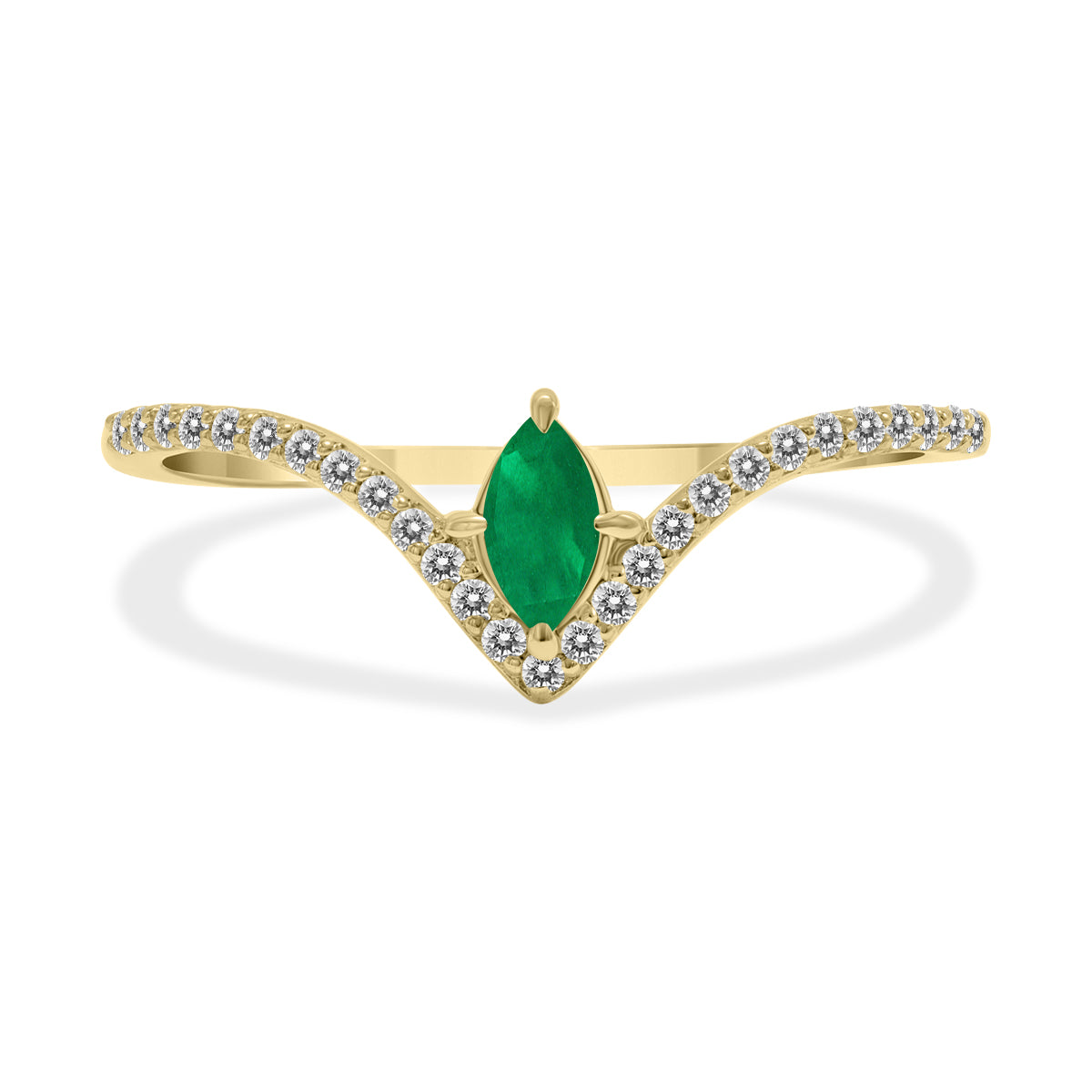 1/4 Carat Tw Emerald And Diamond V Shape Ring In 10K Yellow Gold