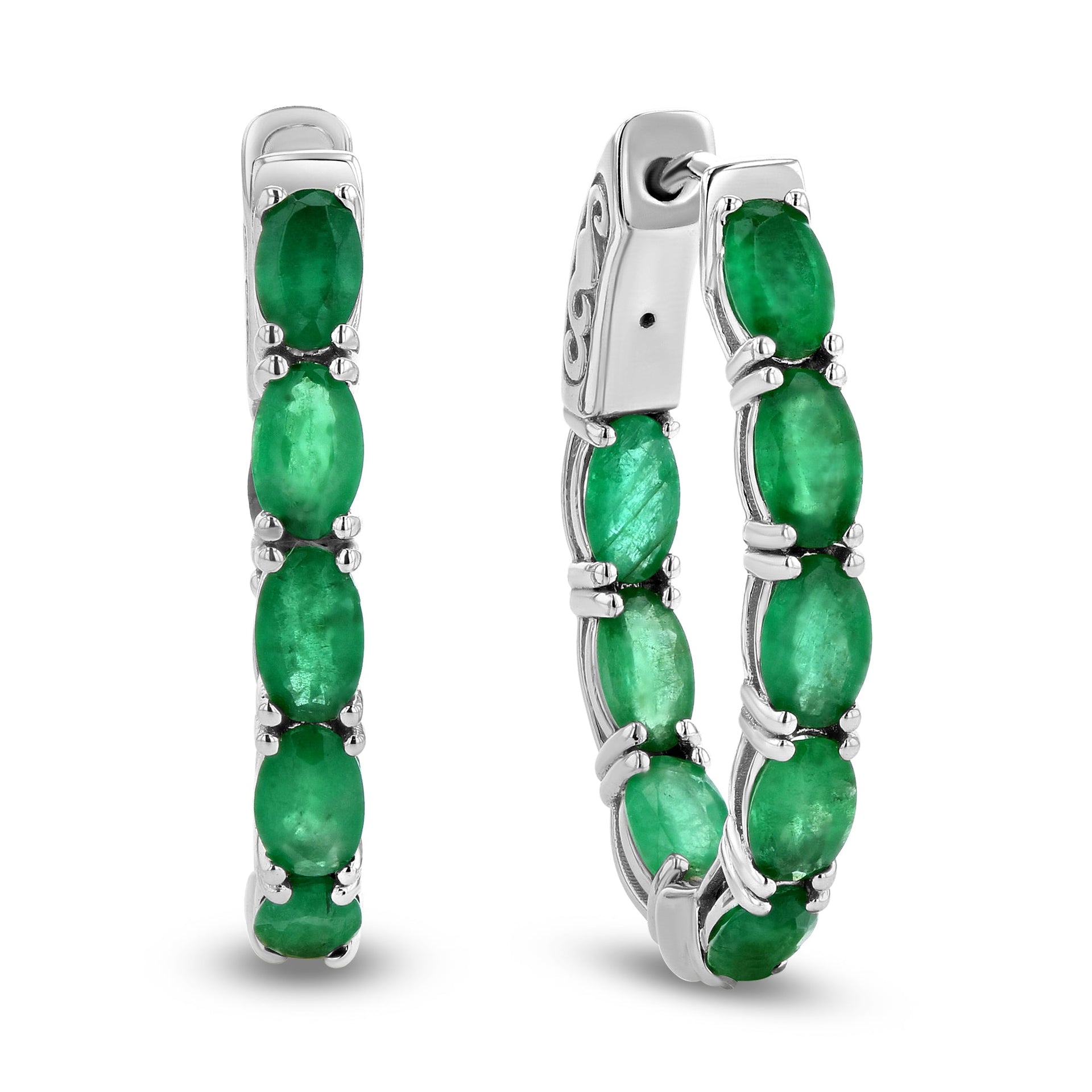 3.40ctw Oval Emerald Hoop Earrings in 14k White Gold