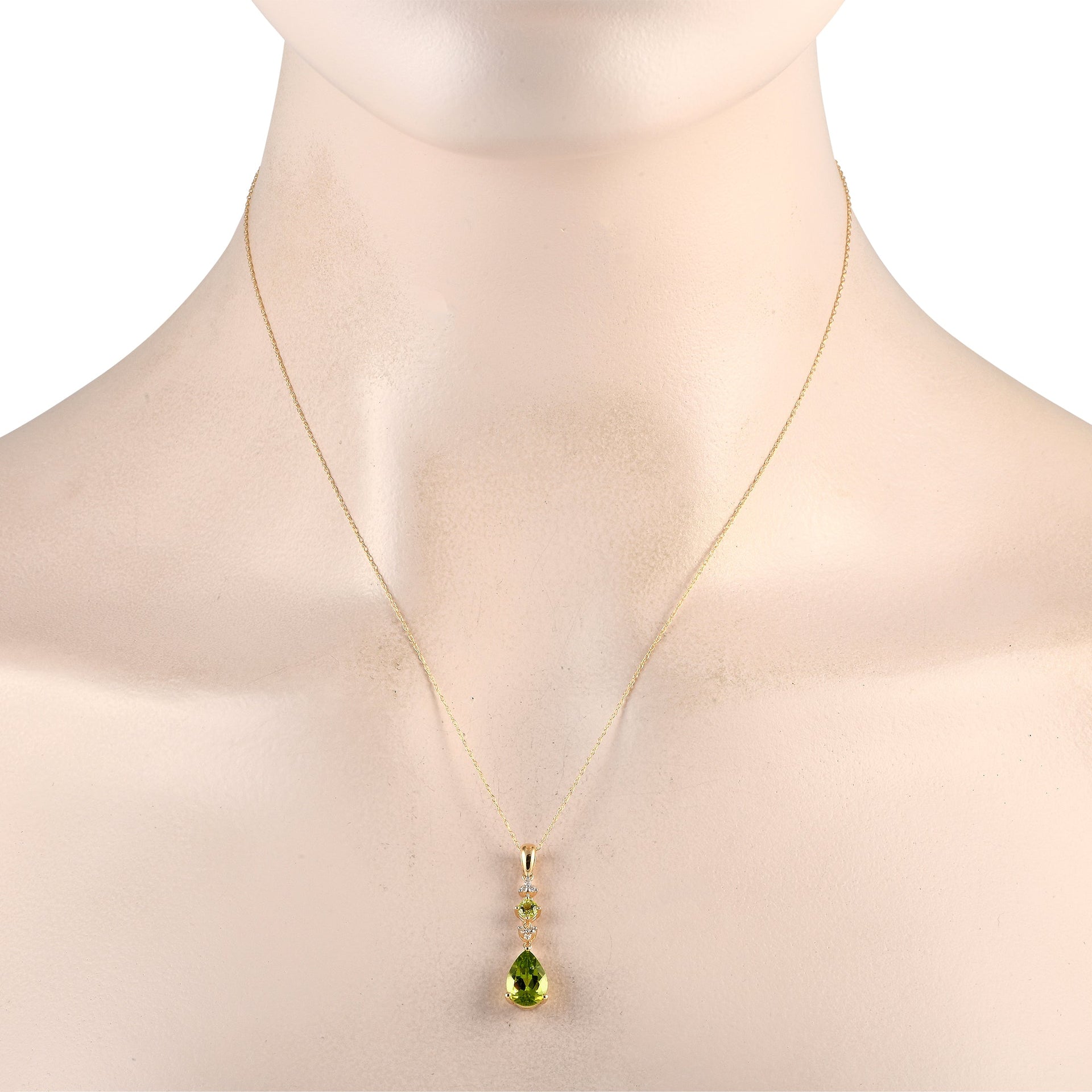 LB Exclusive 14K Yellow Gold 0.05ct Diamond and Peridot Pendant Necklace PD4-16247YPE