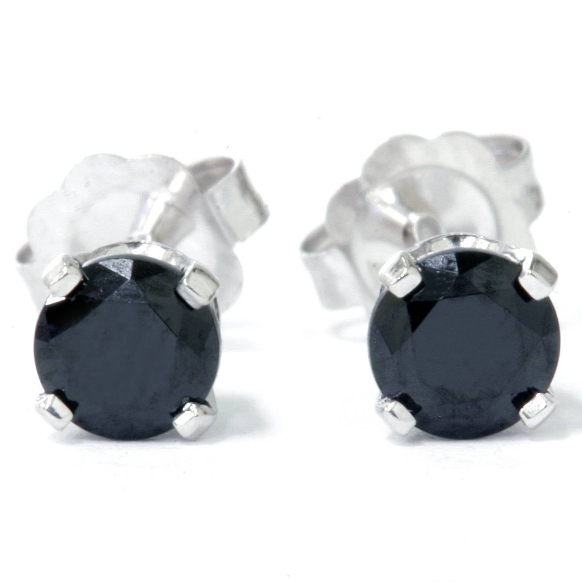 1/2 CT Black Spinel Studs Earrings 14K White Gold
