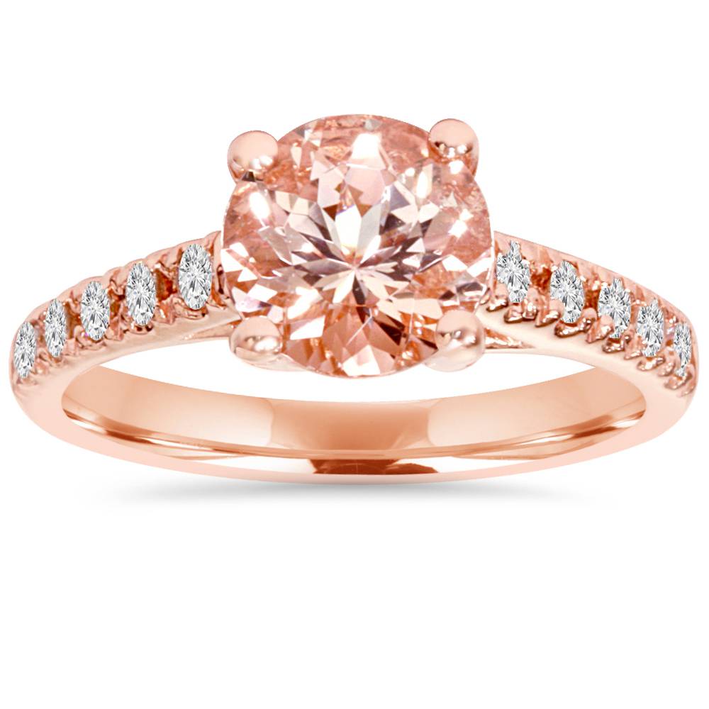 8MM Morganite & 1/4 Carat Diamond 14K Rose Gold Engagement Ring (1 3/4TW) Women