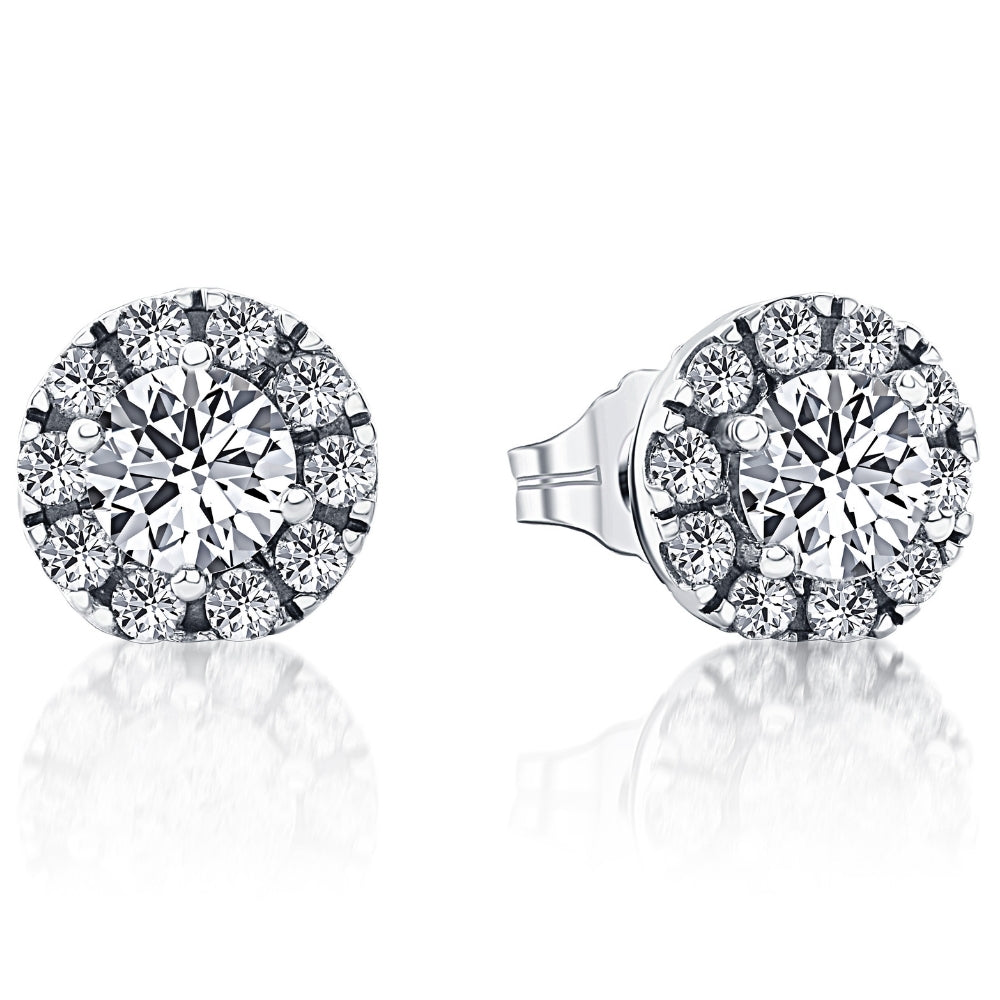 1 1/2 CT Pave Halo Diamond Studs 14K White Gold