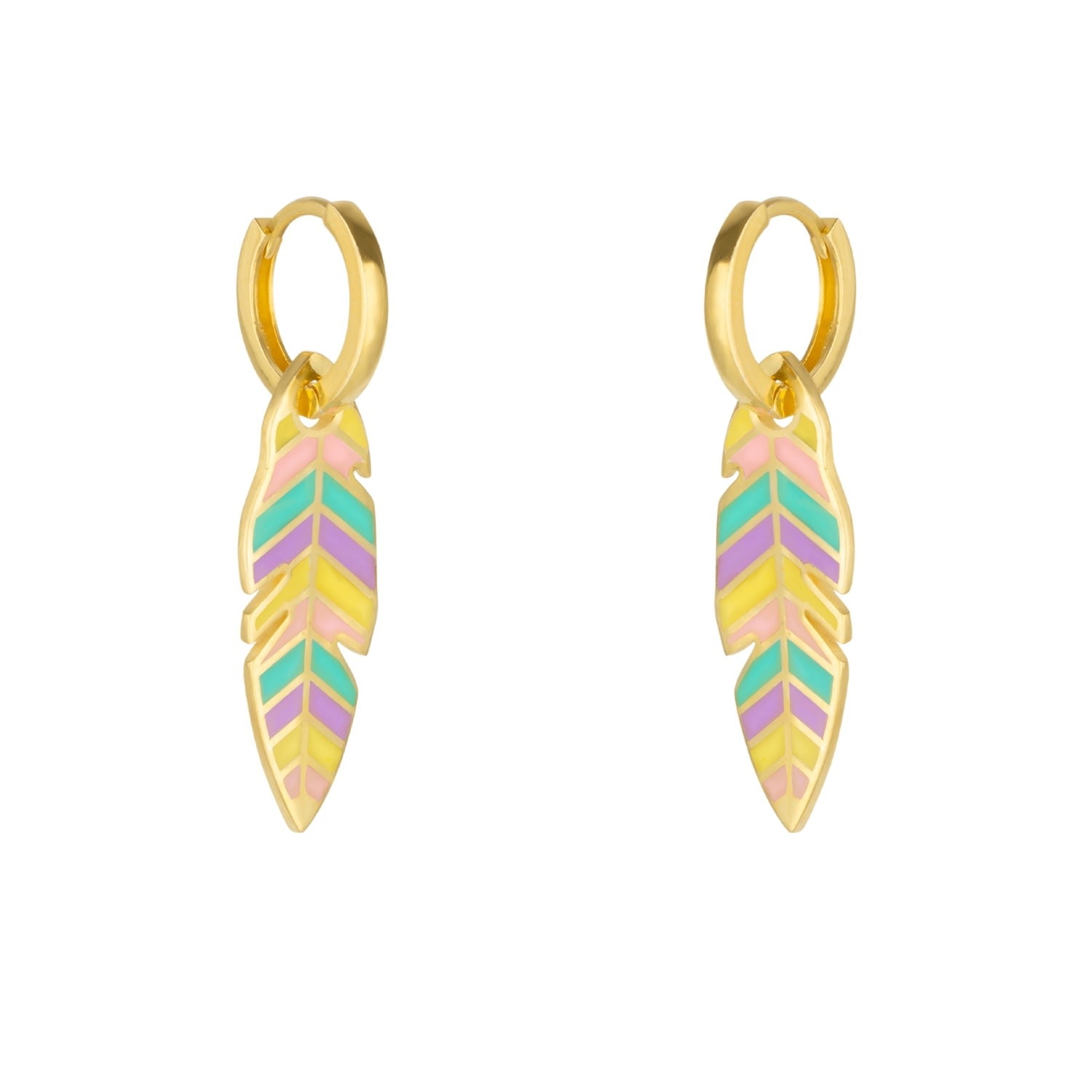 Feather Leaves Rainbow Enamel Hoop Earrings
