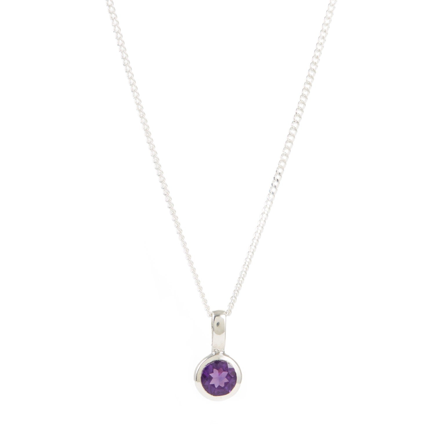 February Birthstone Charm Silver Necklace - Amethyst