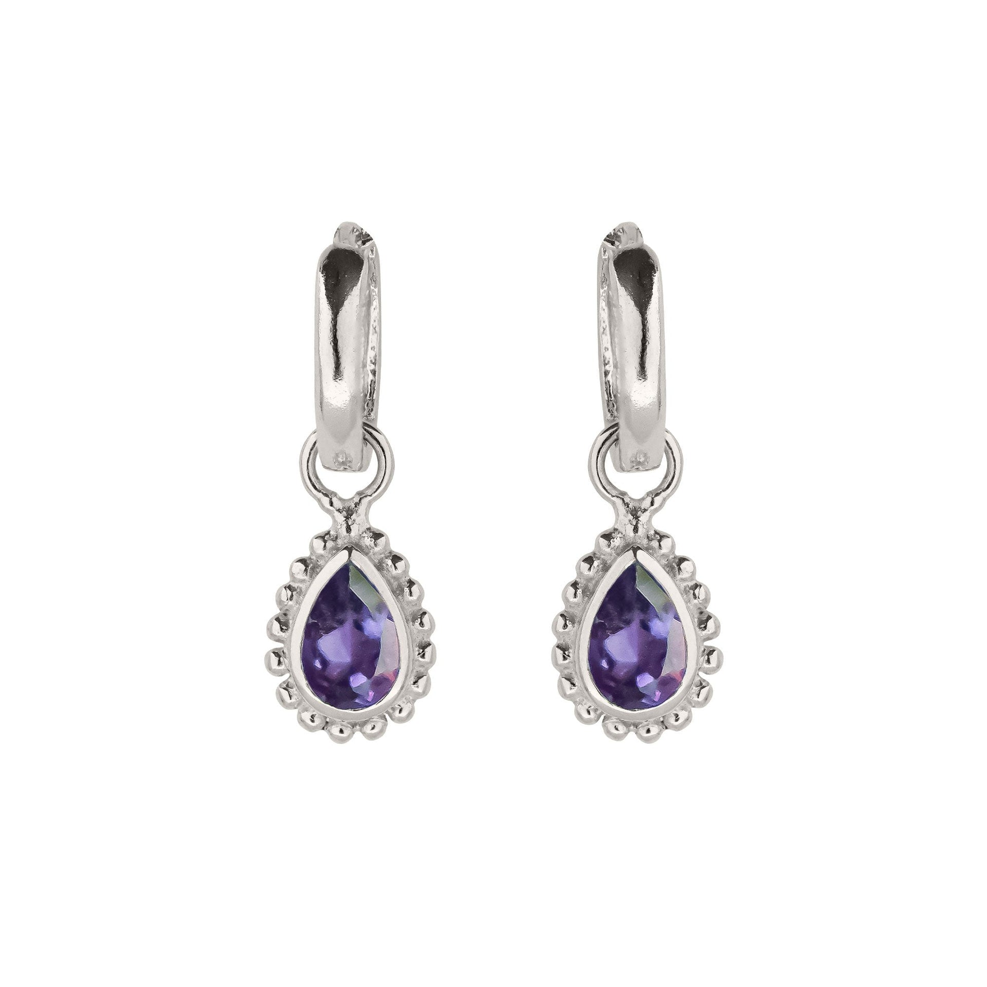 February Birthstone Sterling Silver Huggie Hoops - Amethyst
