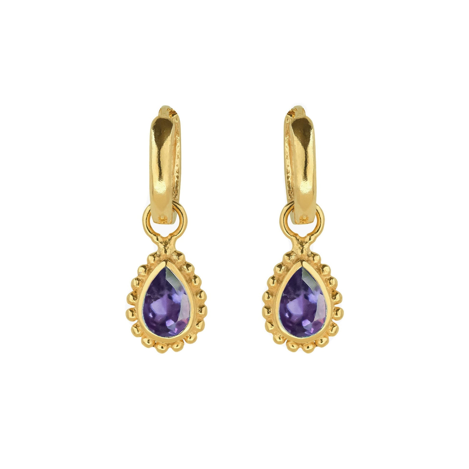February Birthstone Huggie Hoops - Gold Amethyst