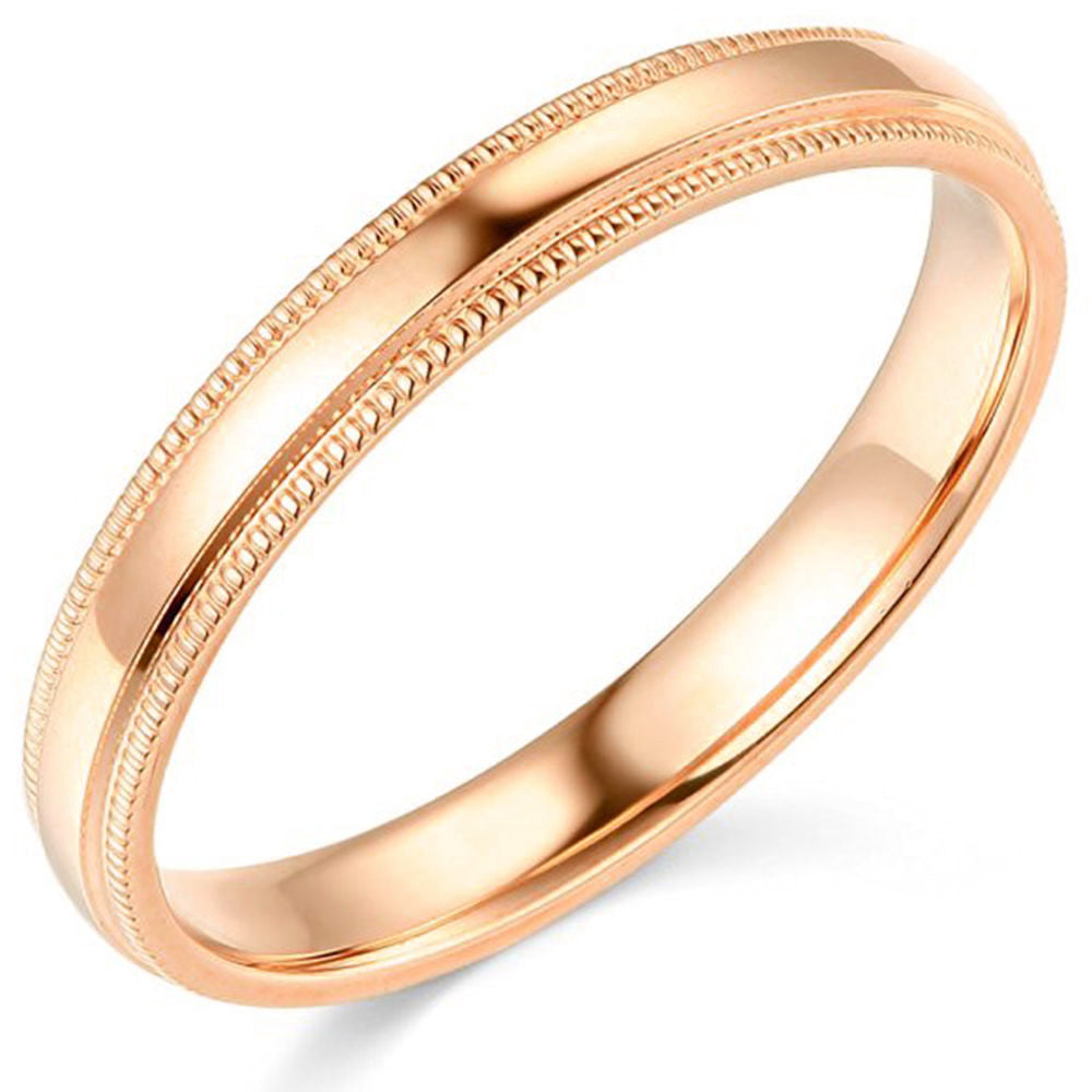 3mm Milgrain Plain High Polished Dome Wedding Band 10k White, Yellow, Rose Gold