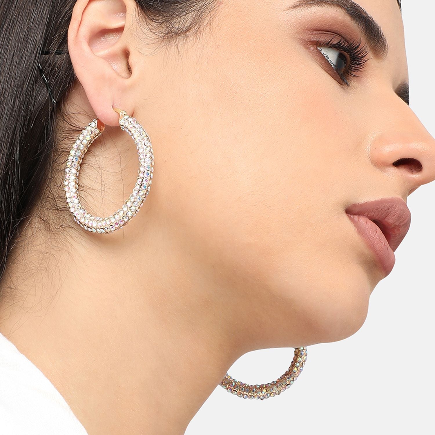 Gold Plated Designer Stone Casual Hoop Earring For Women