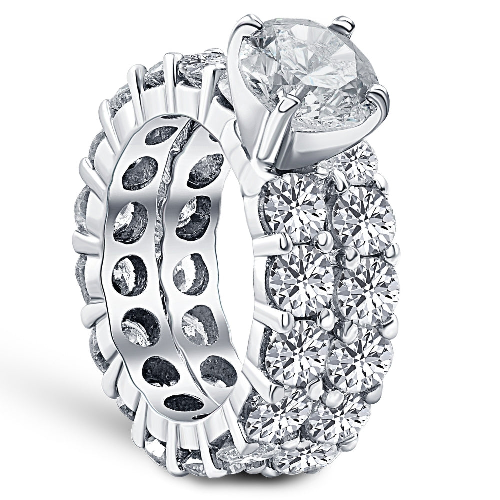 9 1/2 CT Diamond Eternity Engagement Ring Wedding Set 14k White Gold