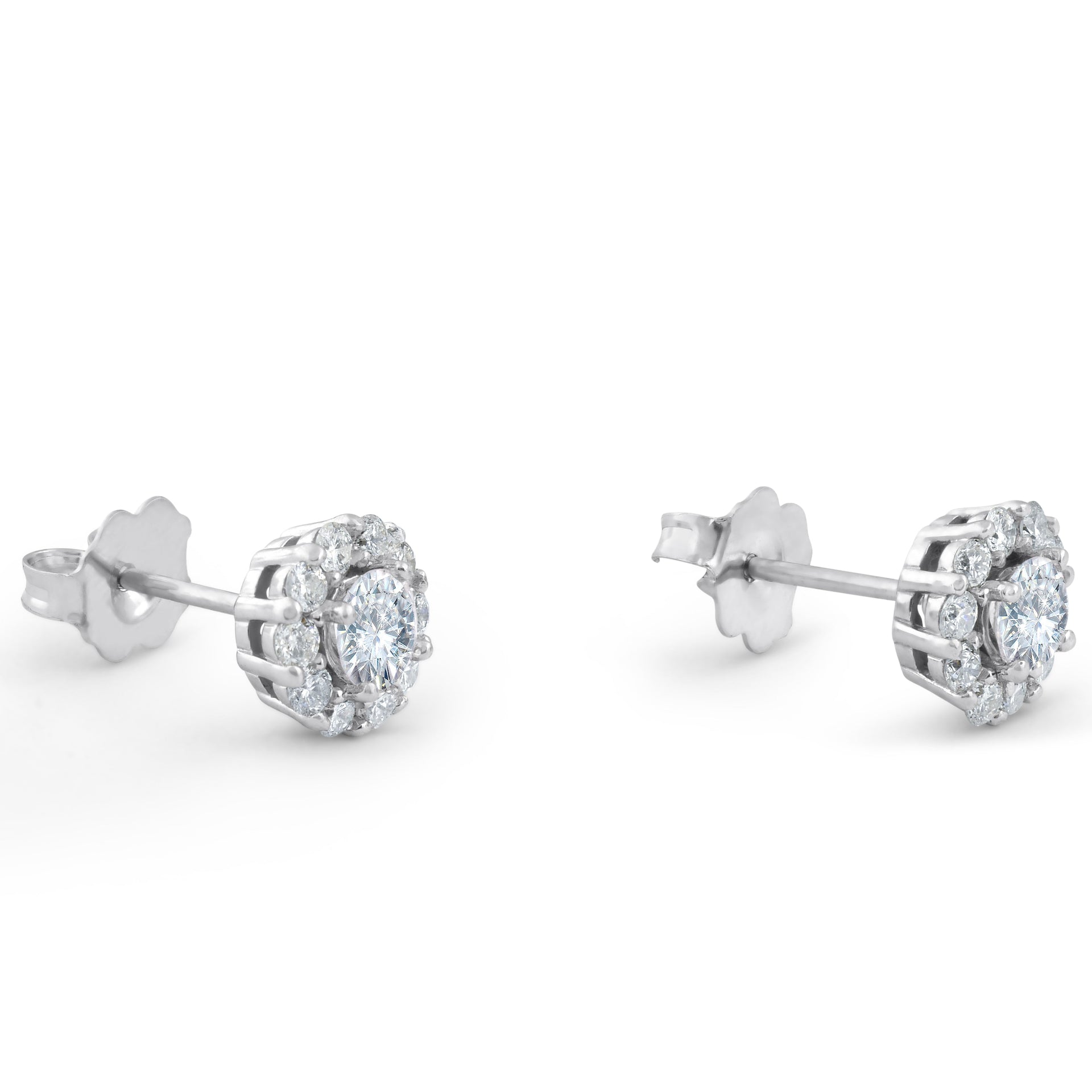 1ct Halo Round Diamond Studs 14k White Gold