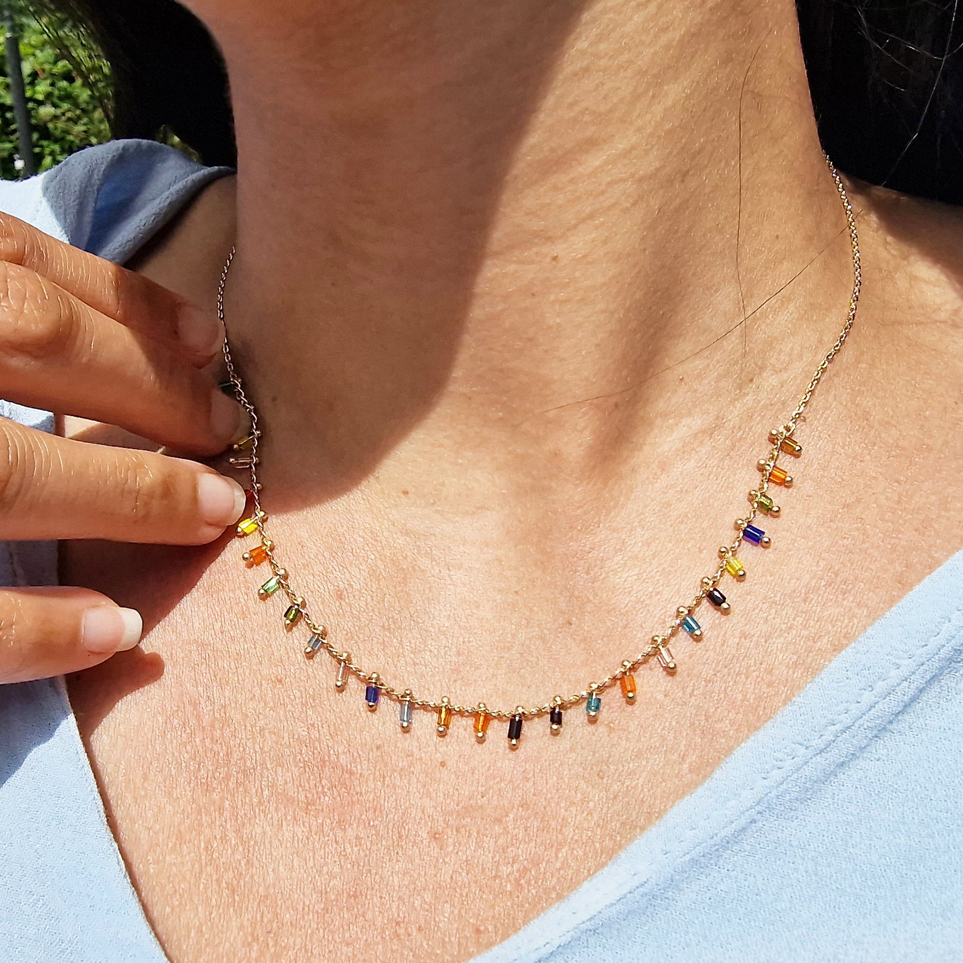 Colourful Vibrant Multi Colour Beaded Gold Plated Necklace