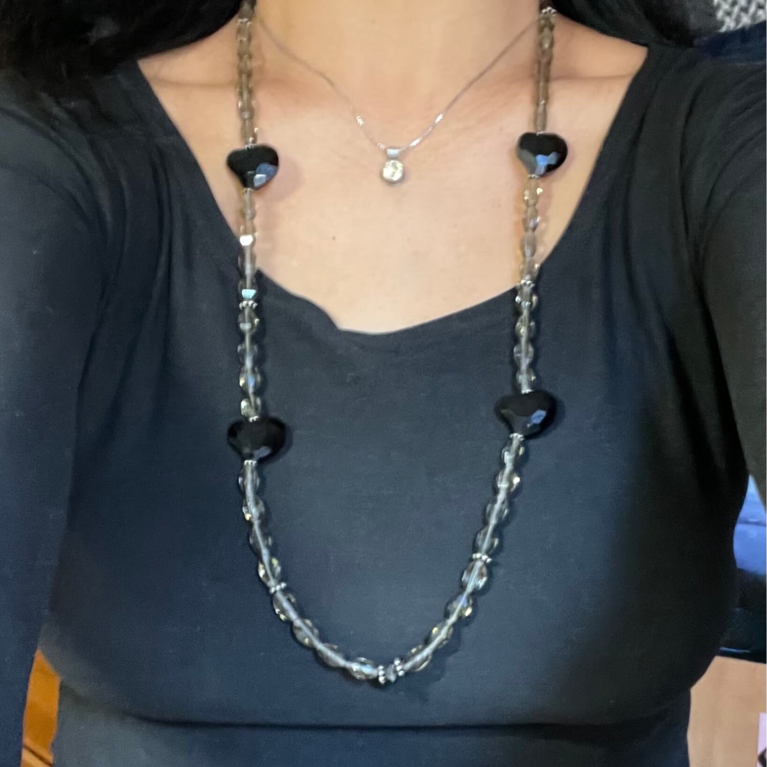 Felicia Four Black Crystal Hearts Necklace