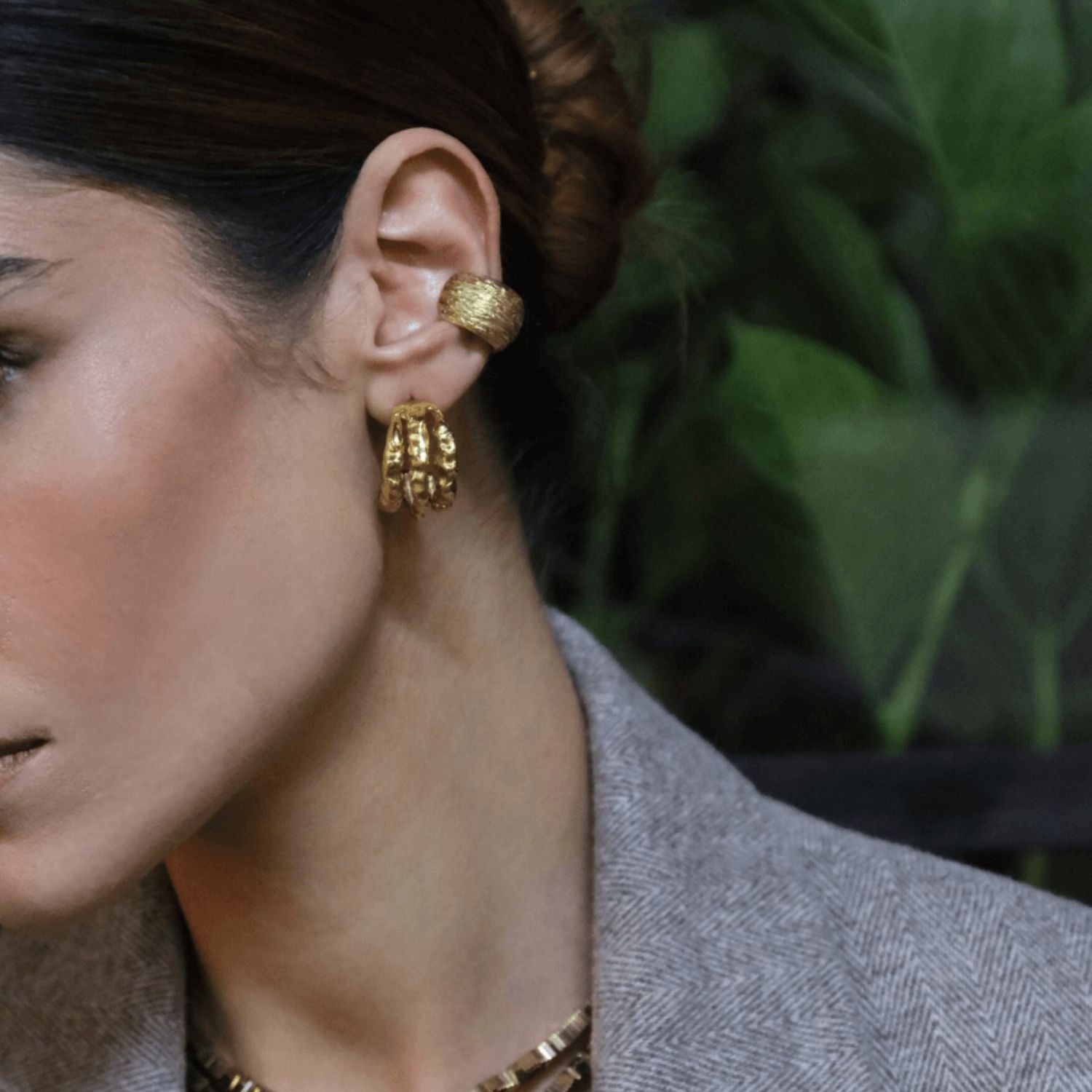 Fery Striped Cartilage Earring Gold