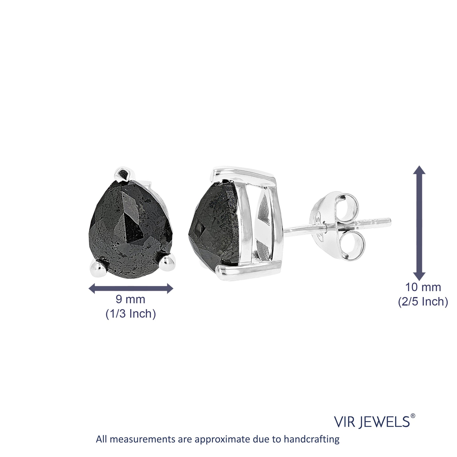 3.50 cttw Pear Shape Black Diamond Stud Earrings .925 Sterling Silver Prong Set