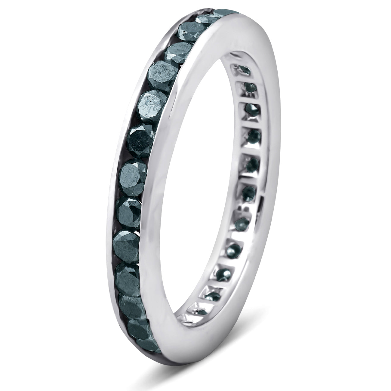 1 1/2 CT Treated Black Diamond Channel Set Eternity Ring 14K White Gold