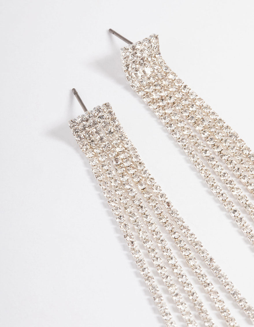 Rhodium Straight Five Strand Drop Earrings
