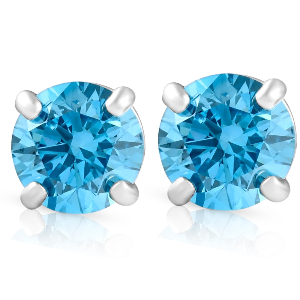 1/2 CT Treated Blue Diamond Studs 14K White Gold