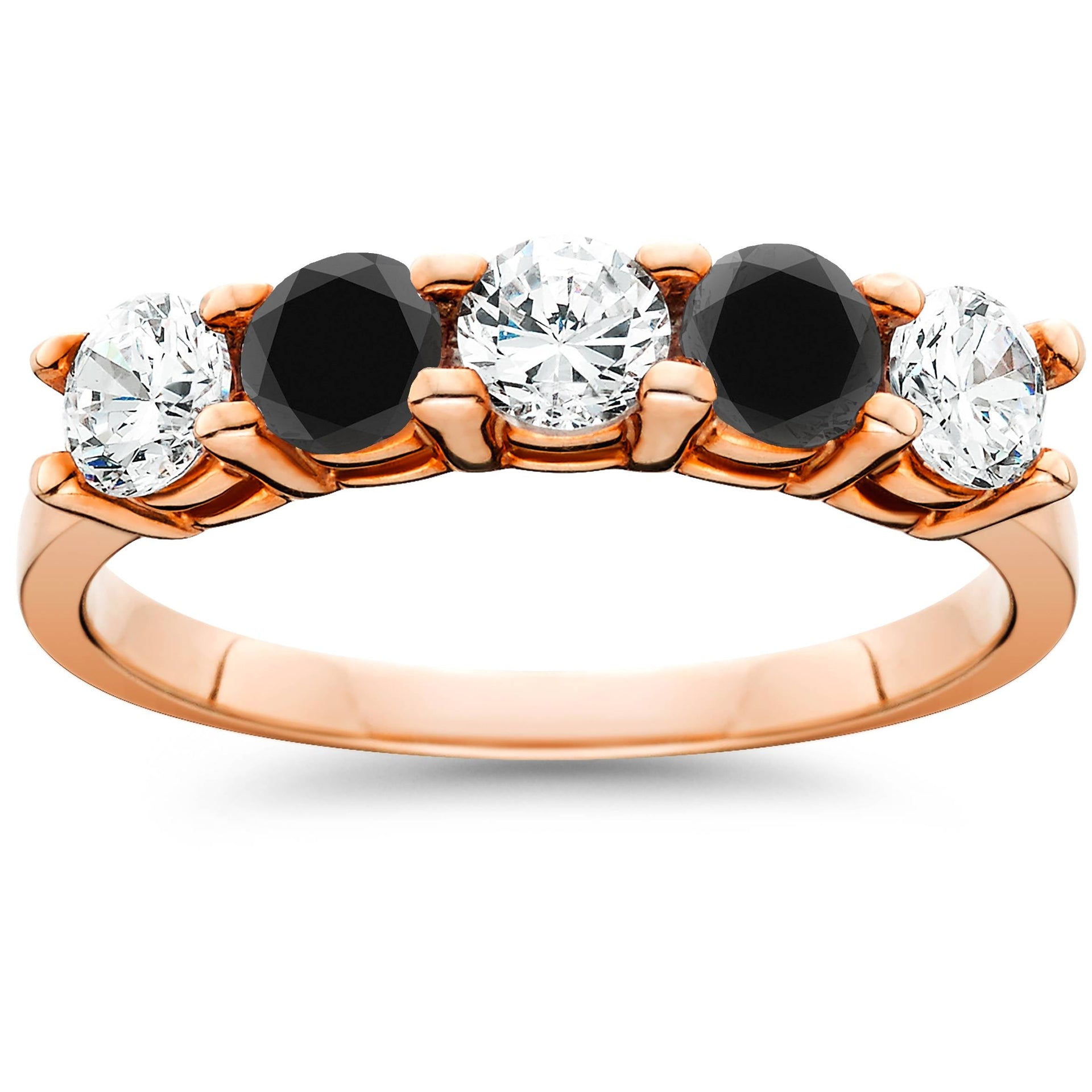 1 1/4 cttw Black & White Diamond Wedding Anniversary 5-Stone Ring 14K Rose Gold