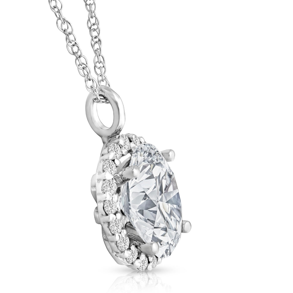 3 Ct Oval Moissanite & Lab Grown Diamond Halo Pendant 14k Gold Necklace