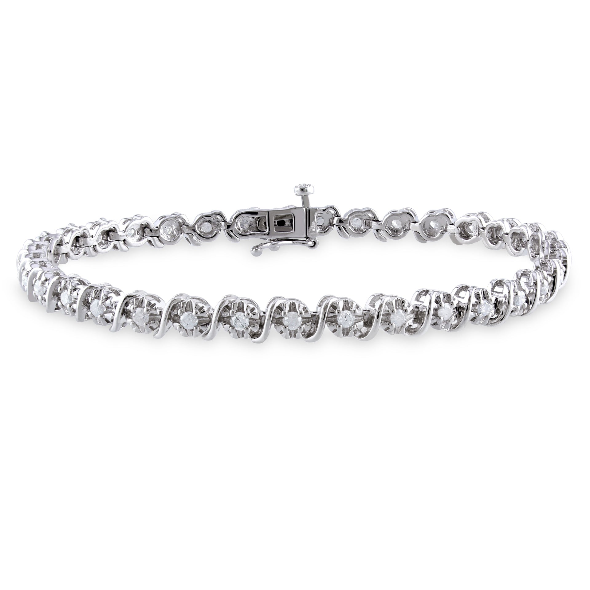 1ct TW Diamond S-Shape Bracelet in Sterling Silver