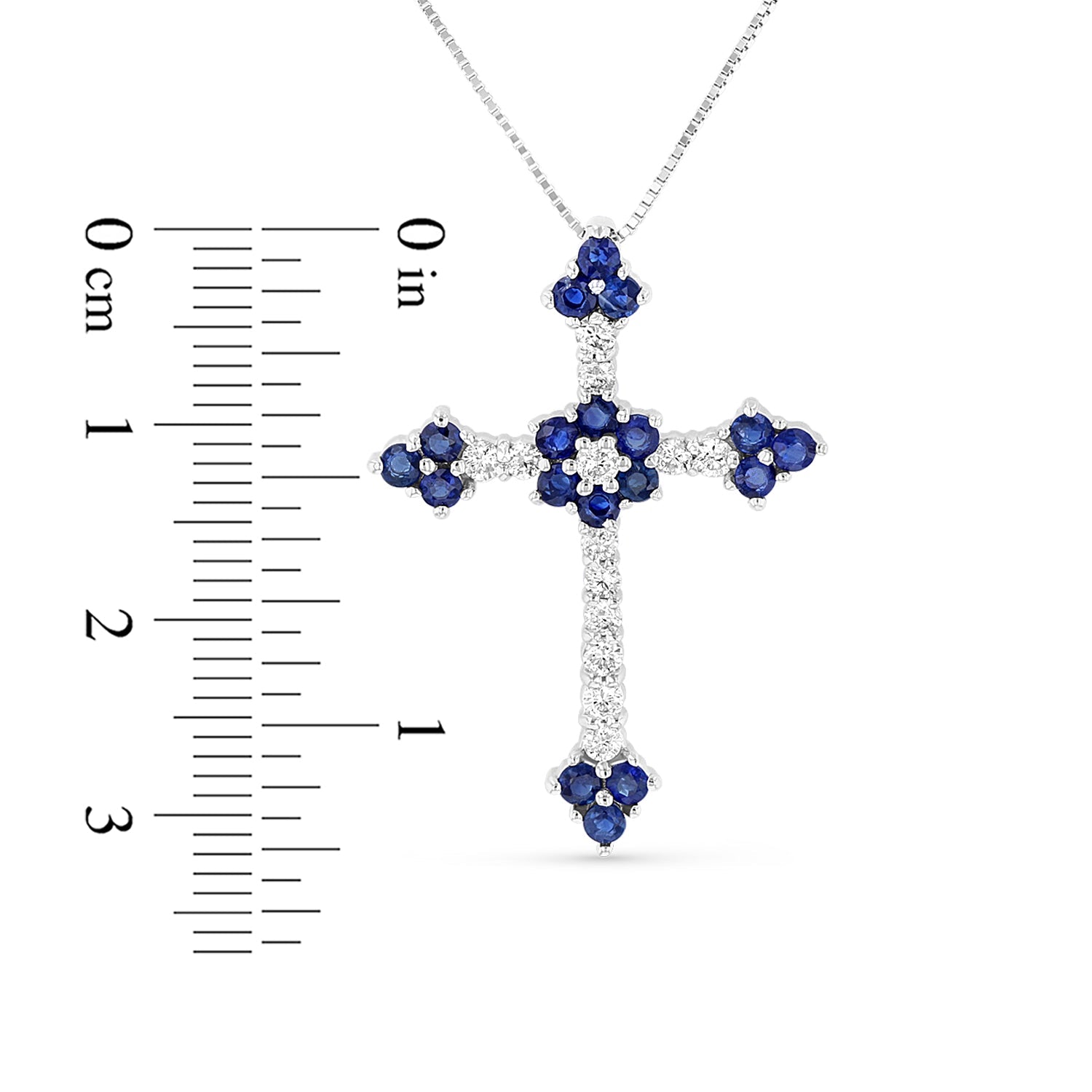 1.10ctw Diamond and Sapphire Cross Pendant in 14k White gold